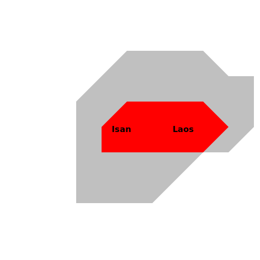 Map of Southeast Asia with Isan and Laos highlighted in red - DrawGPT