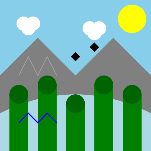 Mountains, River, Birds, and Trees - DrawGPT