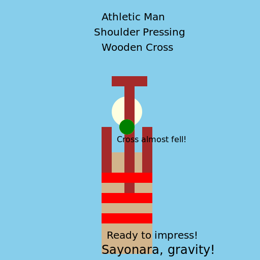 Athletic Man Shoulder Pressing Wooden Cross - DrawGPT
