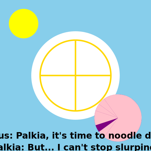 Arceus addressing Palkia's addiction to noodles - DrawGPT