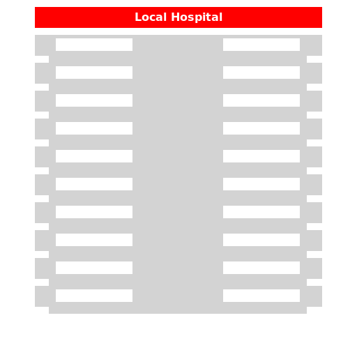 Ten Hospital Beds with a Pillow and a Sign - DrawGPT