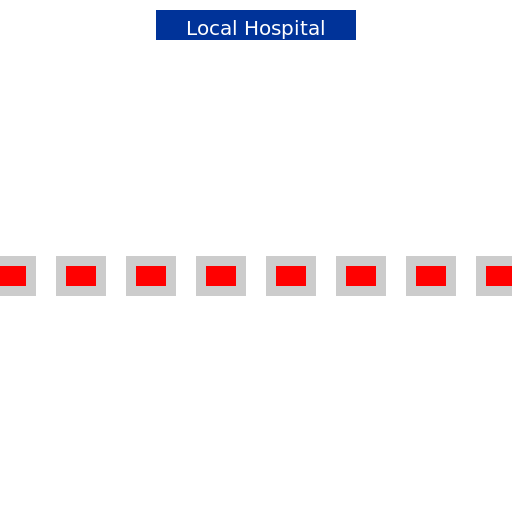 Ten Hospital Beds with Patients and a Sign - DrawGPT