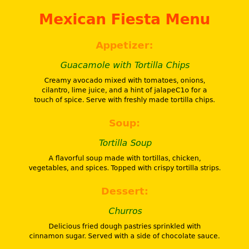 Mexican Fiesta Menu Card - DrawGPT