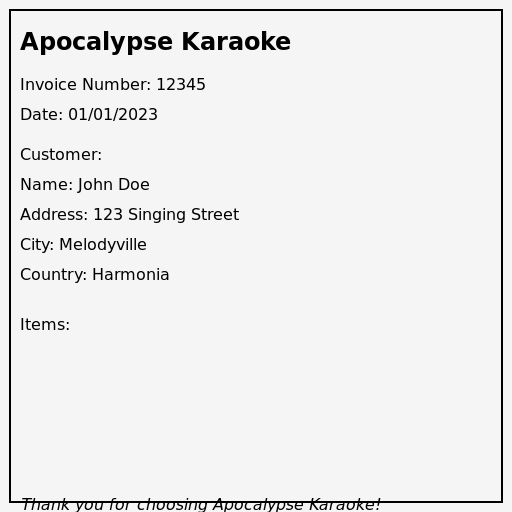Apocalypse Karaoke Invoice - DrawGPT