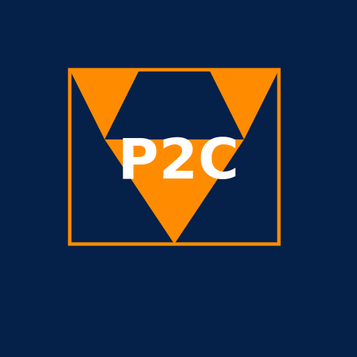 Cool Logo with Dark Blue and Orange Shapes with P2C Written in the Middle - DrawGPT