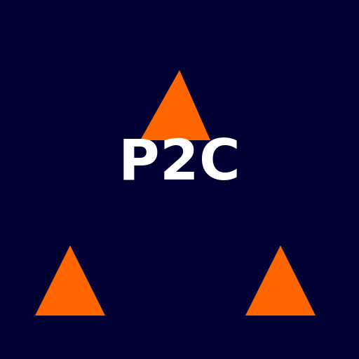 Blue and Orange Complex Shapes with P2C Written in the Middle - DrawGPT