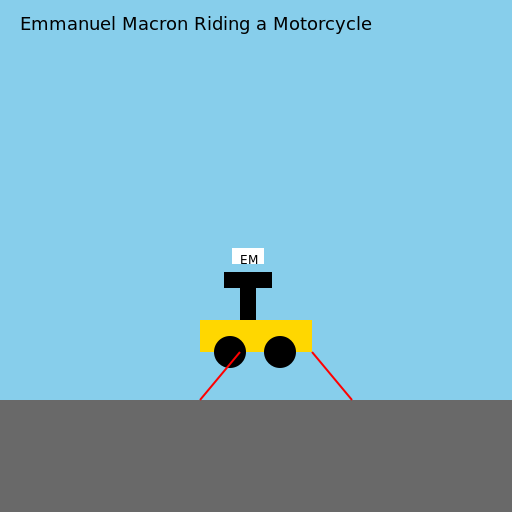 Emmanuel Macron Riding a Motorcycle - DrawGPT