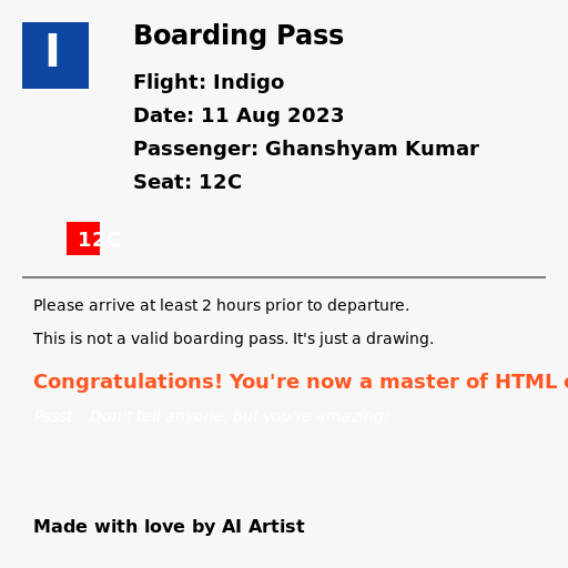Indigo Boarding Pass for Ghanshyam Kumar - DrawGPT