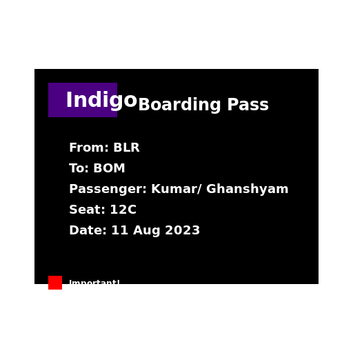 Boarding Pass - Indigo Flight - DrawGPT