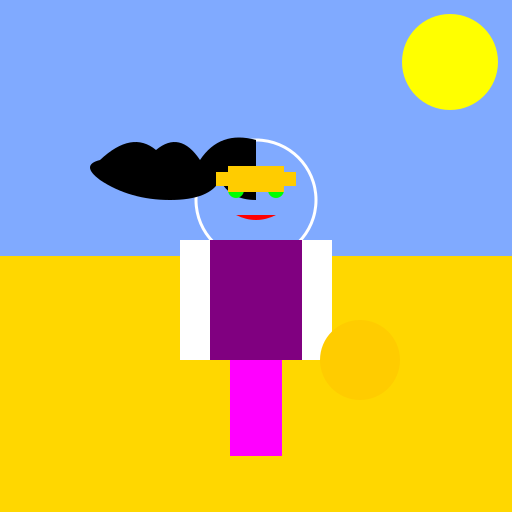 Lovely blonde female in modern high tech outfit on the beach close up - DrawGPT