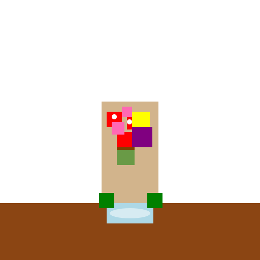 Red, Pink, Yellow, Purple Roses in a Vase on a Wooden Table - DrawGPT