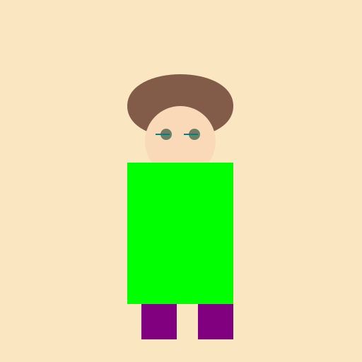 A Girl with Brown Wavy Hair, Olive Eyes, Green Glasses, a Green Dress, and Purple Boots - DrawGPT