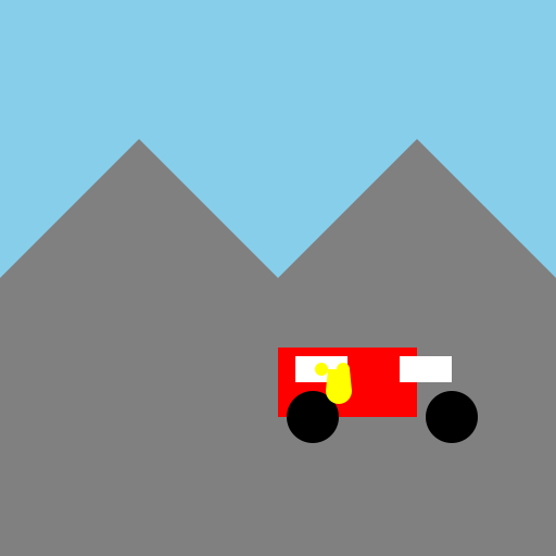 Small Red Cartoon Car on Road with Mountains - DrawGPT
