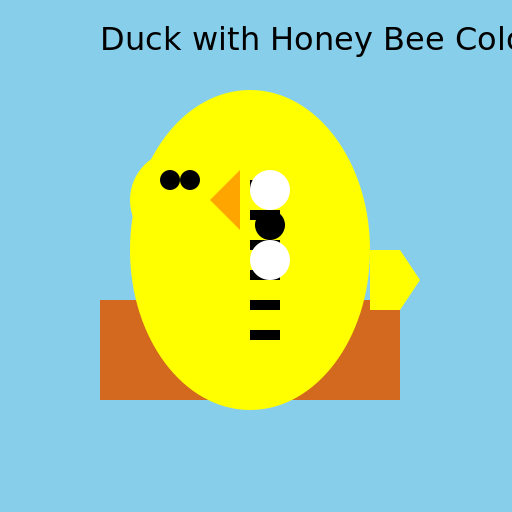Cartoon Duck with Honey Bee Colors Sitting in a Log - DrawGPT