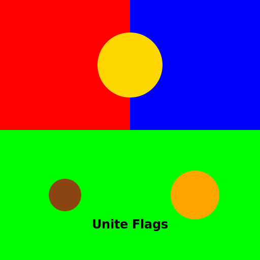 Unite Flags Logo - A fusion of 3 flags in one word - DrawGPT