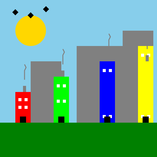 Cityscape with Colorful Houses - DrawGPT