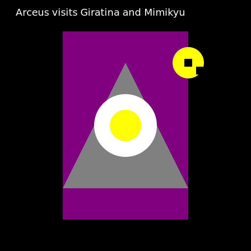 Arceus visits Giratina and Mimikyu in the Distortion World - DrawGPT