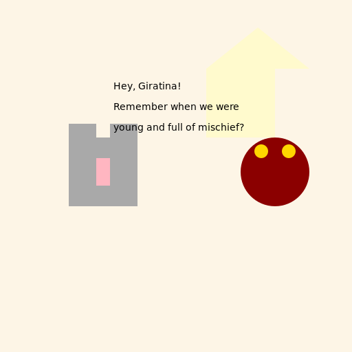 Grown up Mimikyu talking to a senile Giratina - DrawGPT