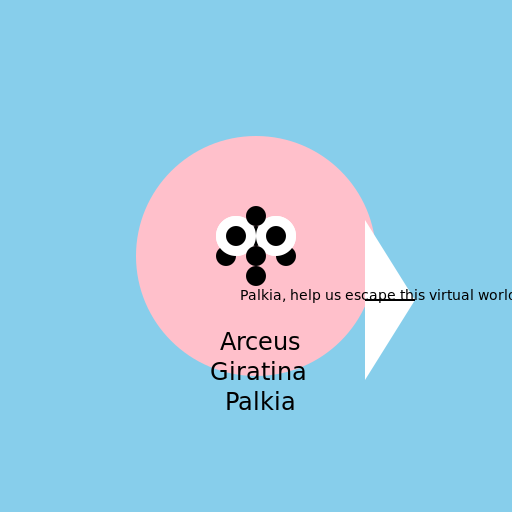 Arceus and Giratina Trapped in Sims 2, Calling Palkia for Help - DrawGPT